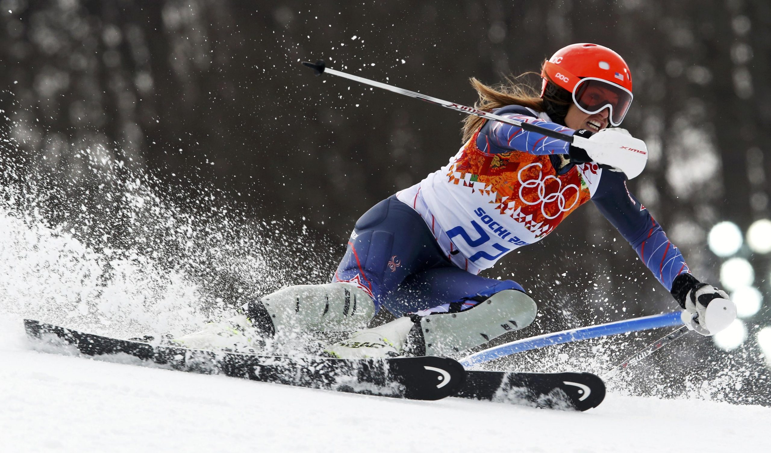 Mancuso of the U.S. competes in the slalom run of the women's alpine skiing super combined event at the 2014 Sochi Winter Olympics